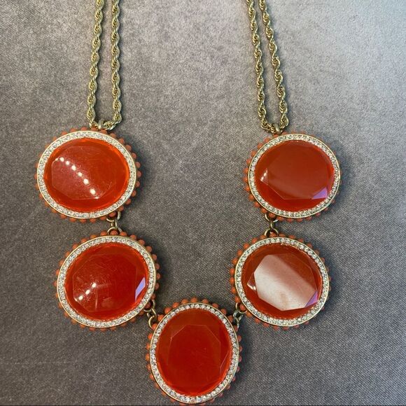 Banana Republic orange red round rhinestone acrylic statement necklace - Picture 3 of 12